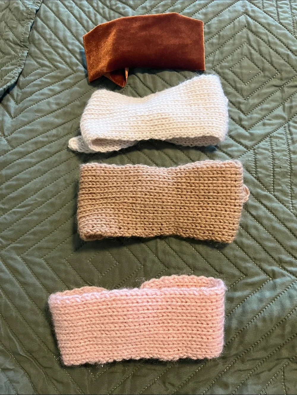 Kids Knit & Velvet Bow Headband Set - Pink, Cream, Beige, Rust